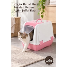 2 Adet Küçük Kapalı Kedi Tuvaleti Üstten Açılır Şeffaf Kapı