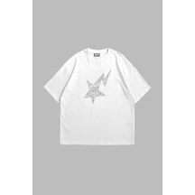 Tarzsokak Shining Star Taş Baskılı Oversize Unisex Beyaz Beyaz