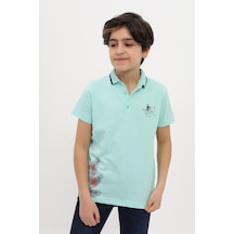 Toontoy Kids Toontoy Erkek Çocuk Baskılı Polo Yaka Düğmeli Kısa Kollu Tişört Su Yeşili