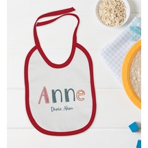 BK Kids Kişiye Özel Anne Tasarımlı Kırmızı Bebek Mama Önlüğü-1 Kırmızı