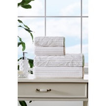 Özdilek Leaf Stripe Kadife Havlu Seti Best Set Beyaz