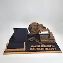 Kişiye Özel Makine Mühendisi Masa İsimliği Ve Kartvizitlik Gold - Siyah