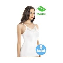 Tezzgelsin Kadın 6'lı V Yaka Dantel Detaylı İp Askılı Modal Atlet Beyaz