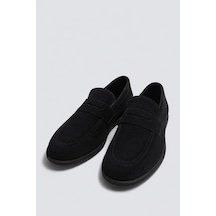 %100 Süet İnce Taban Loafer Siyah