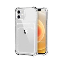 Apple Uyumlu iPhone 12 Kılıf Darbe Emici Köşe Korumalı Kartlıklı Cüzdanlı Silikon Kapak Şeffaf