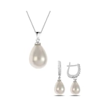 Gümüş Damla Model Kolye Küpe Inci Set