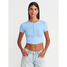 Dilvin 31647 Düğme Detaylı Crop Top-mavi Mavi