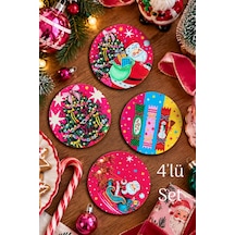 Yılbaşı Özel Vintage Noel Baba Serisi Dekoratif Bardak Altlığı 4'lü Set 9 Cm, 3 Mm Ahşap Mdf, Dijital Baskı - 924214999 Diğer
