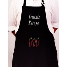 Mutfak Önlüğü Kişiye Ve İsme Özel Nakışlı Mutfak Önlüğü Biber01 Farklı Renkler Siyah