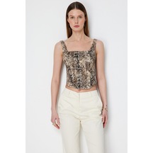 Ekol Kadın Kalın Askılı Korseli Crop Bluz 2062 Leopar LEOPAR
