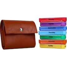 Bir Hafta 7 Küçük Kutu 28 Kafesli Hap Kutuları Tablet Konteyneri Organizatör Taşınabilir Pu Deri Kılıf Kahverengi Diğer