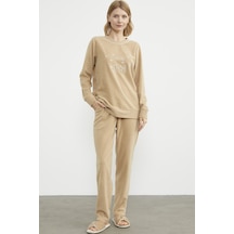 Sementa Nakış Detaylı Polar Pijama Takım - Kamel 001