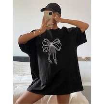 Kurdela Süprem T-shirt - Siyah Baskılı Oversize Bisiklet Yaka Kısa Kol Tişört Siyah-72613