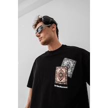 Erkek Yazlık Bisiklet Yaka Baskılı Regular Fit Tişört Kısa Kol T-shirt - Siyah
