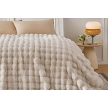 Merinos Angora Kürk Bubble Tavşan Tüyü Battaniye 220x240 Kutulu Bej