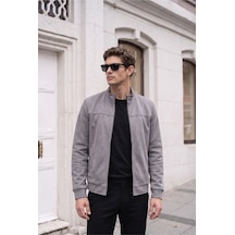 Baselco Dik Yaka Slim Fit Mevsimlik Süet Ceket Gri