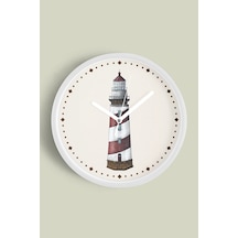Deniz Feneri Modern Duvar Saati - 35cm - Önü Camlı Beyaz Kasa - Sessiz Mekanizma Beyaz