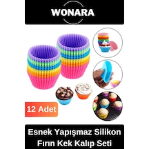 Premium Yüksek Isıya Dayanıklı Esnek Yapışmaz 12 Li Silikon Fırın Muffin Cupcake Kek Kalıp Seti