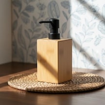 Bambu Sıvı Sabunluk Ahşap El Sabunu, Losyon Ve Şampuan Dispenseri Modern Banyo, Mutfak Ve Lavabo Düzenleyici 255ml Kare Bambu Sıvı Sabunluk Mat Siyah Pompalı Ahşap Sabun Şişe 12 Izgara