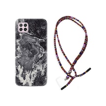 Huawei P40 Lite Kılıf Rasta Boyun Askılı Black Marble 4 1383 Siyah