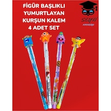 Figür Başlıklı Yumurtlayan Kurşun Kalem 4 Adet Set Çok Renkli