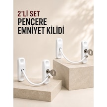Mey İthalat 2 Li Set Pencere Güvenlik Kilidi Anahtarlı Kablolu Çocuk Emniyet Kilidi Beyaz
