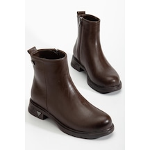 Kadın Bot Kahve Suni Deri Kauçuk Taban Yüzüdüz-4218 Kahve