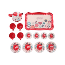 Toysan Metal Desenli Tepsili Çay Seti 966-d16, Minik Kız Çocukları İçin Evcilik Seti