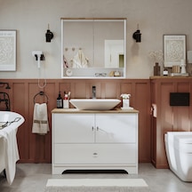 Lavabolu Mat Beyaz Mdf 100Cm Çekmeceli Banyo Dlp + Aynalı Üst Dlp Beyaz - Atlantik Çam