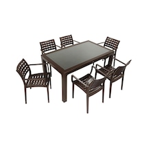 Depootoptan Mandella Wood 90 x 150 CM Cafe Koltuk Camlı Masa Takımı Kahverengi