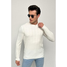 Erkek Ekru Regular Fit Bisiklet Yaka %100 Akrilik Triko Kazak Hlthe012121