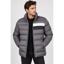 M9650 Dewberry Erkek Puffer Mont-düz Gri