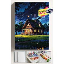 Sayılarla Boyama Seti Numaralı Tuval Fırça Boya Dahil Kasnaklı Set 50x70 Cm - Gece Yıldız Ev