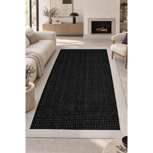 Kasen Siyah Ekru Sisal Görünümlü Modern Polyester Halı Robot Süpürgeye Uyumlu Kolay Temizlenebilir Mutfak Oturma Odası Koridor Halısı Siyah/Ekru