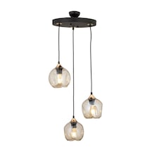 Karya 3Lü Yuvarlak Siyah Gold Modern Sarkıt Genç Odası Yatak Odası Retro Salon Avize