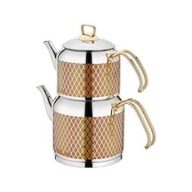 Sıla Dekorlu Gold Çelik Çaydanlık Takımı Seti No 4