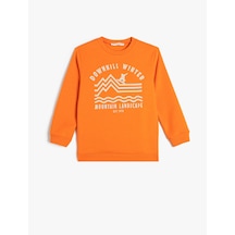 Koton Kaykay Baskılı Uzun Kollu Sweatshirt Turuncu 5wkb10263tk Turuncu