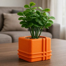 Bezos 3d Baskı Square Planter - Izgara Desenli Küp Saksı-turuncu Mbt06 Standart