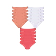 Royaleks 15 adet Süper Eko Set Likralı Kadın Slip Külot Pudra Beyaz Fuşya RYL-EKO15028 Çok Renkli
