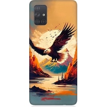 Samsung Galaxy A51 Uyumlu Uçan Siyah Beyaz Kartal Desenli Silikon Kılıf