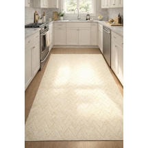 Raschel Carpet Yıkanabilir Leke Tutmaz Moopy Krem Dokuma Mutfak Halısı Kaymaz Taban Halı Mutfak Lp6497a Krem Krem