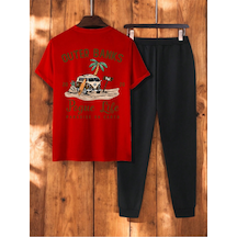 Uyguntarz Unisex Outer Banks Tasarım Basklı Tshirt Eşofman Takımı Kırmızı