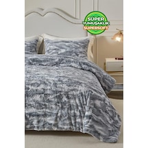 Evlen Home Çift Taraflı Kişilik Kürk Yorgan Uyku Seti Yumuşak Dolgulu Wellsoft Peluş 3 Parça Mia Antrasit Gri