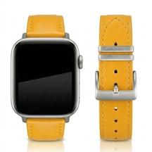 Goldoni Apple Watch Uyumlu Sarı İnce Gerçek Deri Kordon El Yapımı