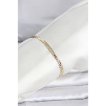 Cm 14k Gold Renk Lazerli Yassı Zincir Model Kadın Bileklik - Altın