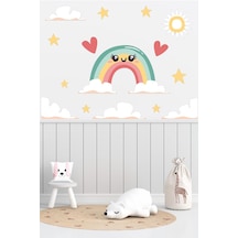 Gökkuşağı Kalp Ve Yıldızlar Çocuk Odası Sticker 70x70 Cm