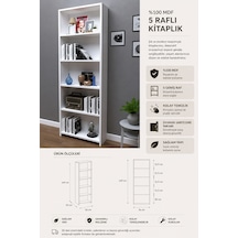 Renazzo %100 Mdf 5 Raflı Kitaplık Beyaz 169x60 Cm