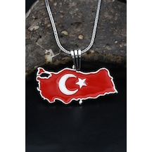 Türk Bayrağı Ay Yıldızlı Mineli 925 Ayar Gümüş Kolye Zincir 901119