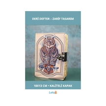 Baykuşlu Şık Deri Defter 18x13 Cm Yazı Ve Not Alma Çok Renkli