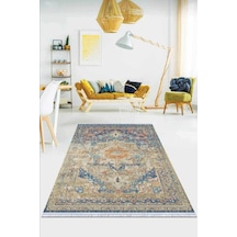Mavi Klasik Göbekli Dokuma Pamuk Taban Kaymaz Kilim Klm039n11